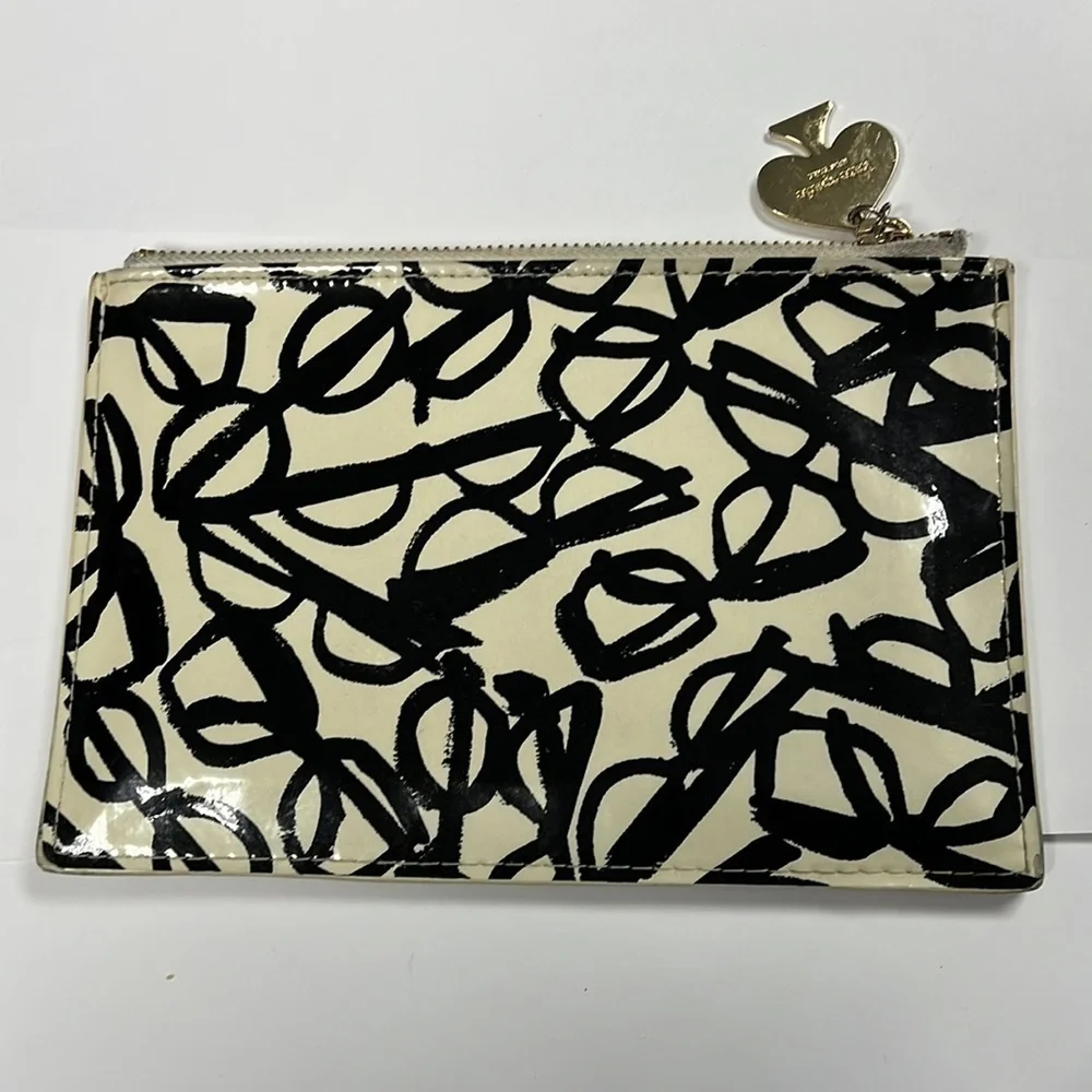 Kate Spade Large Zip Top Patent Clutch Pouch Bag Eyeglasses Theme
